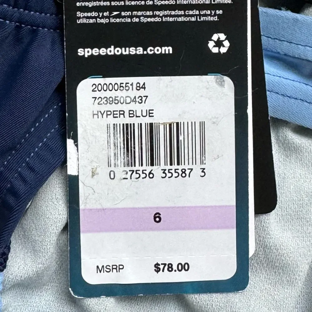 Speedo Heather Quantum Splice Swimsuit Size 6 Hyper Blue NWT